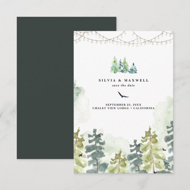 Carte Mariage de forêt rustique Sauvez la date (Devant / Derrière)