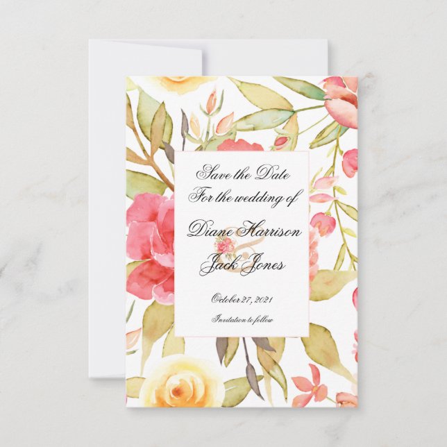 Carte Mariage de Jardin à l'Aquarelle, Sauvegarder la Da (Devant)