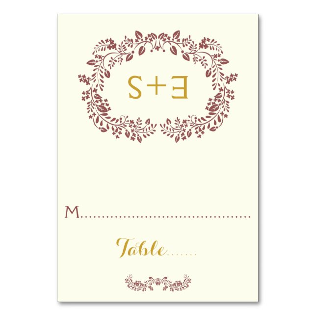 Carte mariage de la feuille Marsala et initiales (Par défaut)