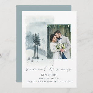 Carte Mariage de la forêt de neige Photo mariée Joyeux N