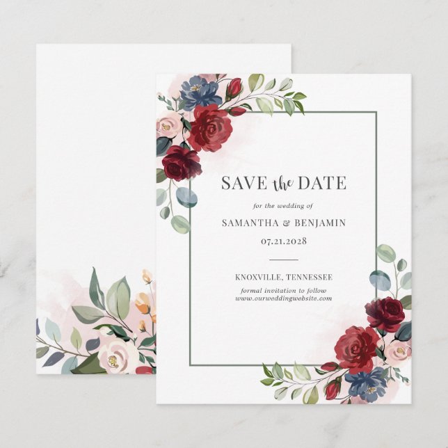 Carte Mariage de l'Eucalyptus bordeaux floral Enregistre (Devant / Derrière)