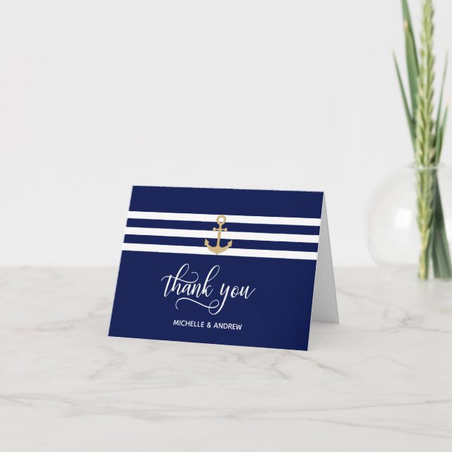 Carte Mariage de Merci d'Ancre bleu marine (Devant)