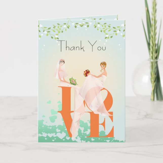 Carte Mariage de Merci Lesbienne deux mariées (Devant)