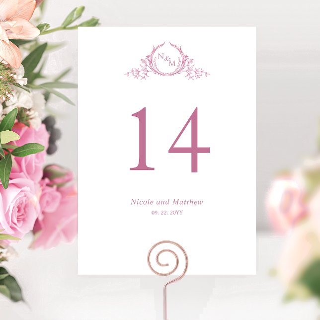 Carte Mariage de monogramme rose et blanc Numéro de tabl (Créateur téléchargé)