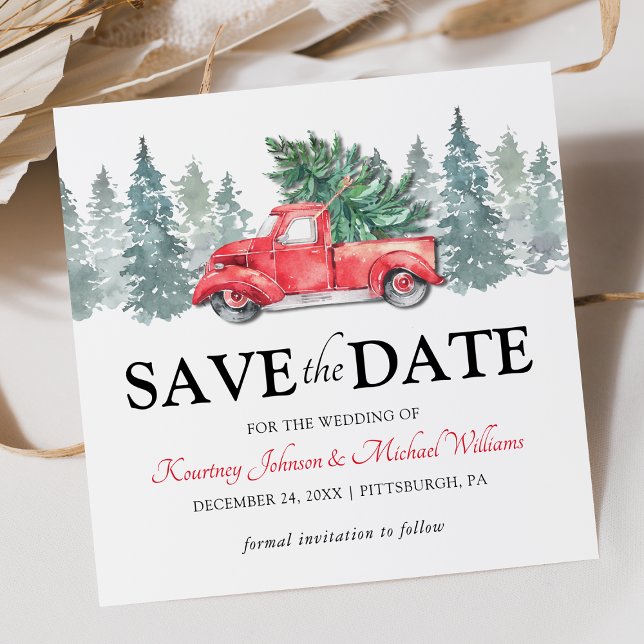 Carte Mariage de Noël de Camion rouge Sauvez la date (Créateur téléchargé)