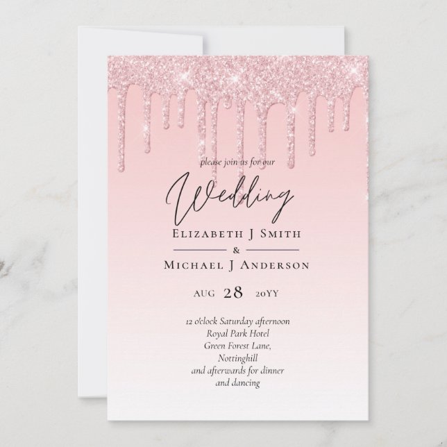 Carte MARIAGE de Parties scintillant rose (Devant)