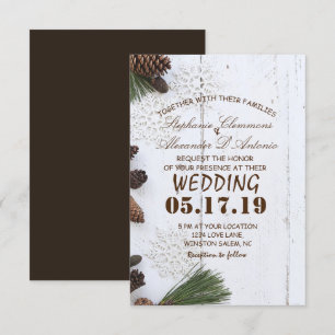 Carte Mariage de Pinecone et Snowflakes d'hiver