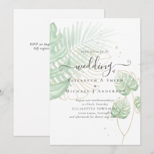 Carte Mariage de plage Feuille de l'île tropicale Palm