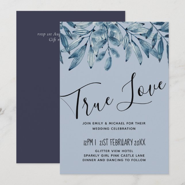 Carte Mariage de remplissage BLEU DUSTY Budget (Devant / Derrière)
