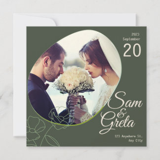 Carte Mariage de style Boho vert foncé