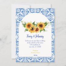 Carte Mariage de tournesol moderne Carreaux bleu e