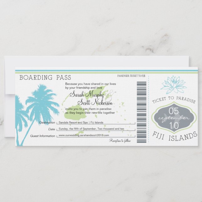 Carte Mariage d'embarquement aux Fidji (Devant)