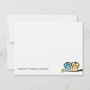Carte Mariage des Chouettes bleues et jaunes