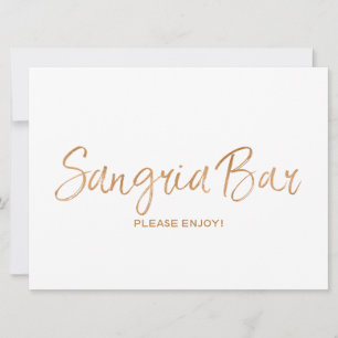 Carte mariage des signes "Sangria Bar"   Rose or élégant