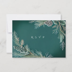 Carte Mariage d'hiver Pine Cônes Pineberries Vert Blanc 