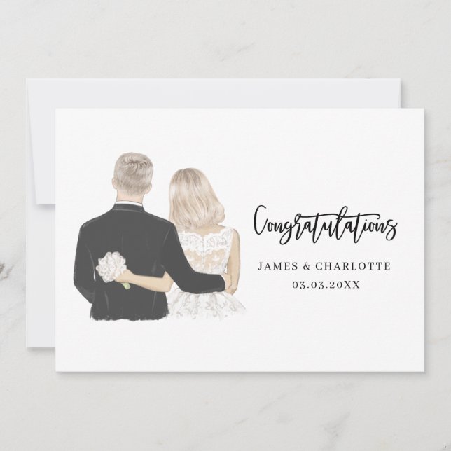 Carte Mariage d'illustration de mariée et de chamb (Devant)