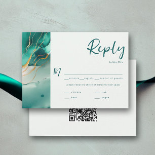 Carte Mariage d'or Emerald moderne QR Choix de repas RSV