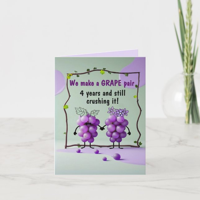 Carte Mariage du 4e anniversaire Fleurs et raisins de fr (Devant)