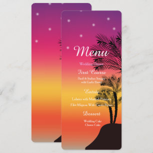 Carte Mariage du MENU Tropical Sunset Palm Tree Be