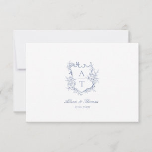 Carte mariage Dusty Blue Crest Monogram Détails