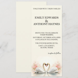 Carte Mariage Élégant au Cygne avec des Fleurs Romantiqu