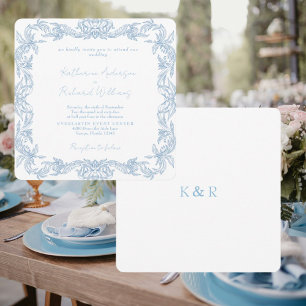Carte Mariage élégant carré bleu vintage 