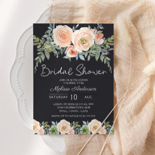 Carte Mariage élégant floral pastel vert et pêche sur fo