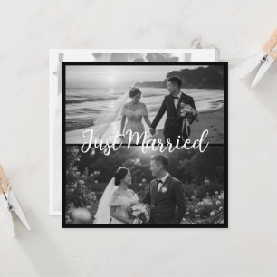 Carte Mariage Élégant Noir & Blanc Just Married