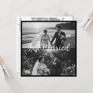 Carte Mariage Élégant Noir & Blanc Just Married