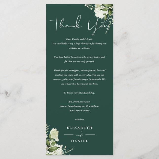 Carte Mariage Emerald Green Merci Place (Devant)