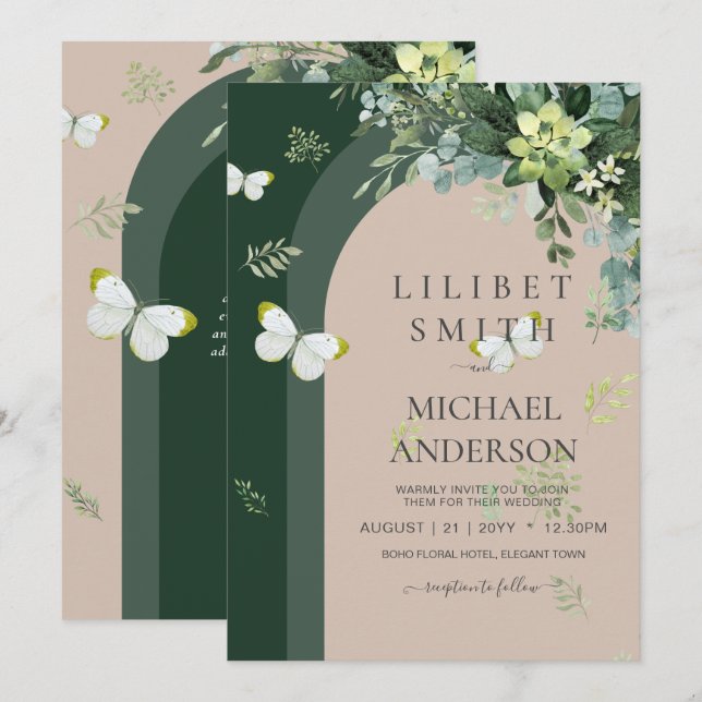 Carte Mariage émeraude Feuille chic Eucalyptus (Devant / Derrière)