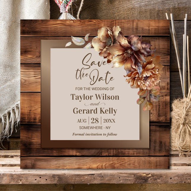 Carte Mariage en bois floral rustique Enregistrer la dat (Créateur téléchargé)