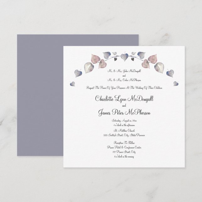 Carte Mariage en cuir écossais doux violet (Devant / Derrière)