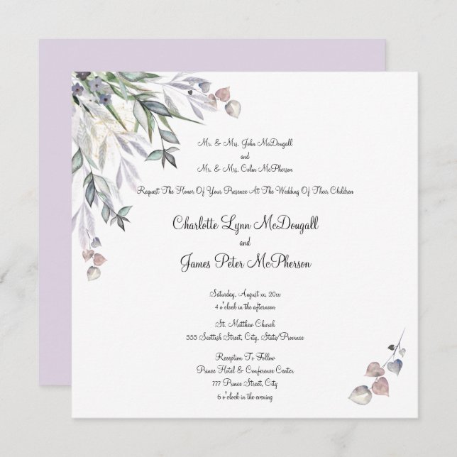 Carte Mariage en cuir écossais doux violet (Devant / Derrière)