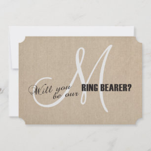 Carte Mariage en toile de lin rustique Monogramme Porteu