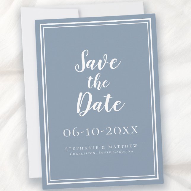 Carte Mariage Enregistrer La Date Dusty Bleu Simple Mode (Wedding Save The Date Dusty Blue Simple Modern)