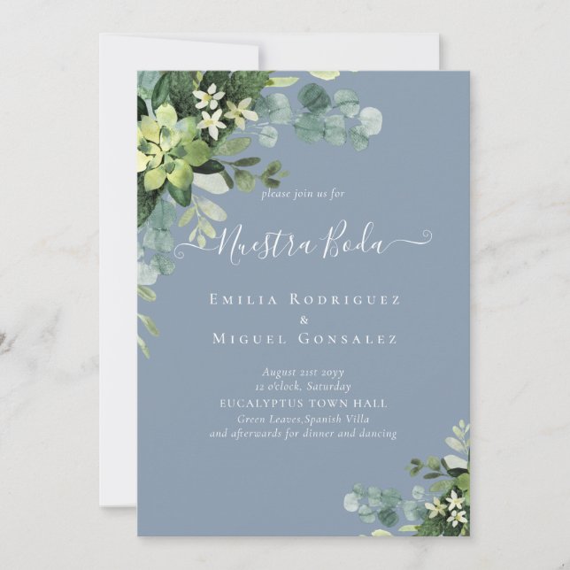 Carte Mariage espagnol NUESTRA BODA Eucalyptus Verdure (Devant)