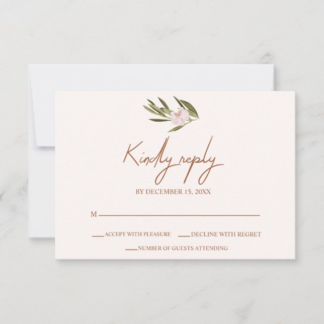 Carte Mariage Eucalyptus à l'orchidée rose verte rubis R (Devant)