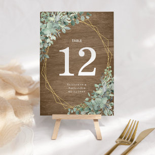Carte Mariage Eucalyptus en bois rustique Grand Numéro d