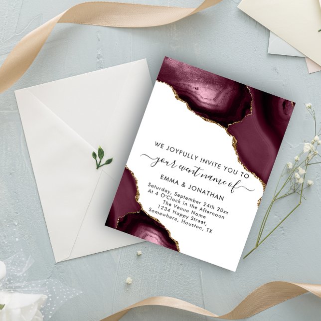 Carte Mariage événement QR Code Bourgogne Or Blanc (Créateur téléchargé)