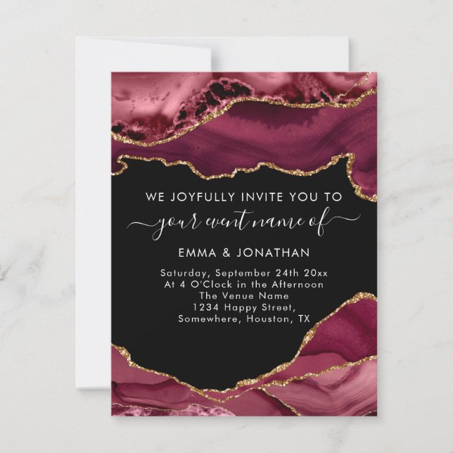 Carte Mariage événement QR Code Bourgogne Or Noir (Devant)
