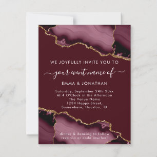 Carte Mariage événement QR Code Rose Bourgogne Marsala