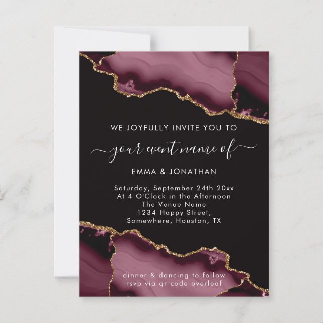 Carte Mariage événement QR Code Rose Bourgogne Marsala N (Devant)