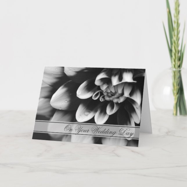 Carte Mariage familial noir et blanc Dahlia (Devant)
