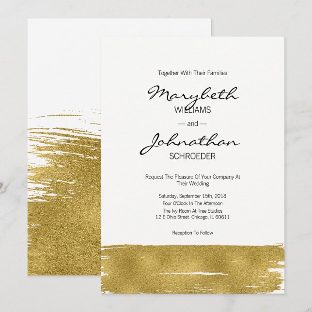 Carte Mariage Faux Gold Brushstroke (Devant / Derrière)