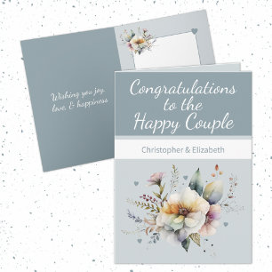Carte Mariage Félicitations couple bleu floral