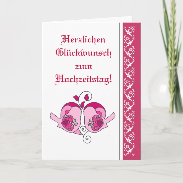 Carte Mariage Félicitations Floral Heart Bird Allemand (Devant)