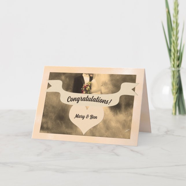 Carte Mariage Félicitations Sepia Bride et Groom (Devant)