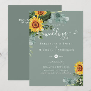 Carte Mariage Feuille des tournesols rustiques Eucalyptu
