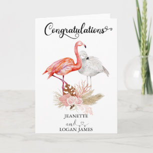 Carte Mariage Flamant rose tropical Boho Félicitations